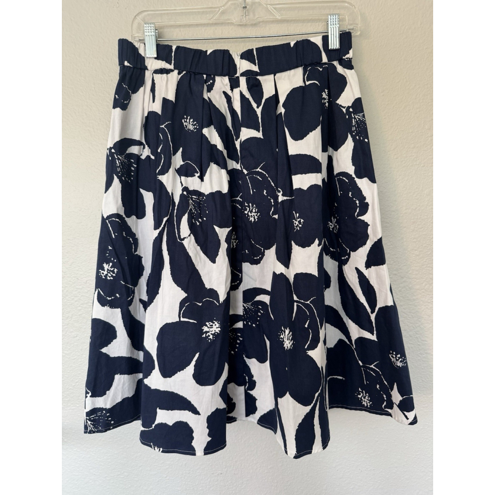 Women’s Floral Blue-White A Line Skirt Zipper Closure Pockets Elastic Waist - Picture 4 of 14